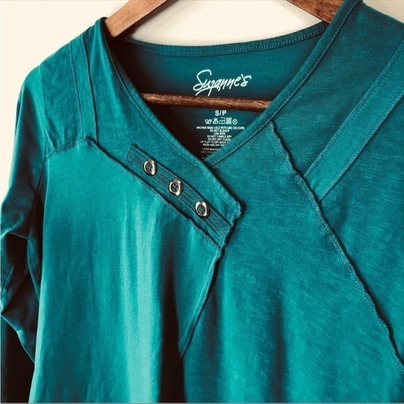 4/$45 SUZANNE’S Teal 3/4 Sleeve Asymmetrical Tunic Top XS - Picture 4 of 5